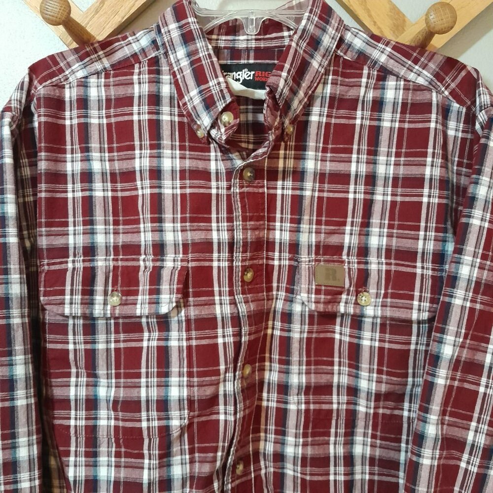 Wrangler Riggs Workwear Maroon Plaid Long Sleeve XXL - Picture 3 of 7